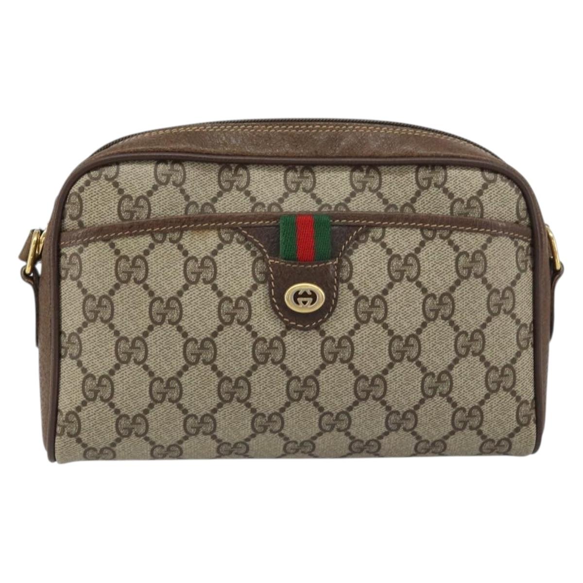 GUCCI GG Supreme Web Sherry Line Shoulder Bag PVC Beige Gold 116 02 089 Auth 159358