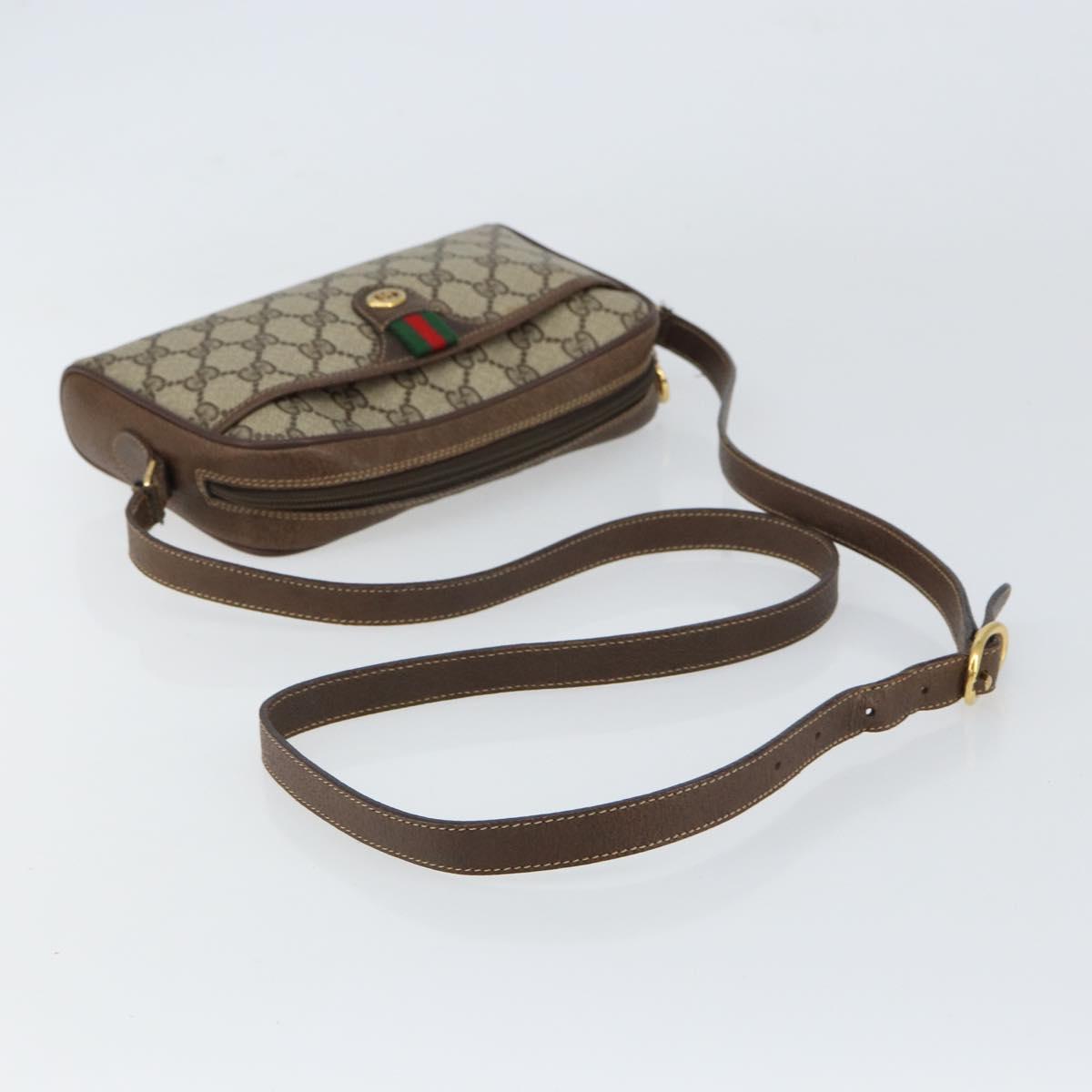 GUCCI GG Supreme Web Sherry Line Shoulder Bag PVC Beige Gold 116 02 089 Auth 159358