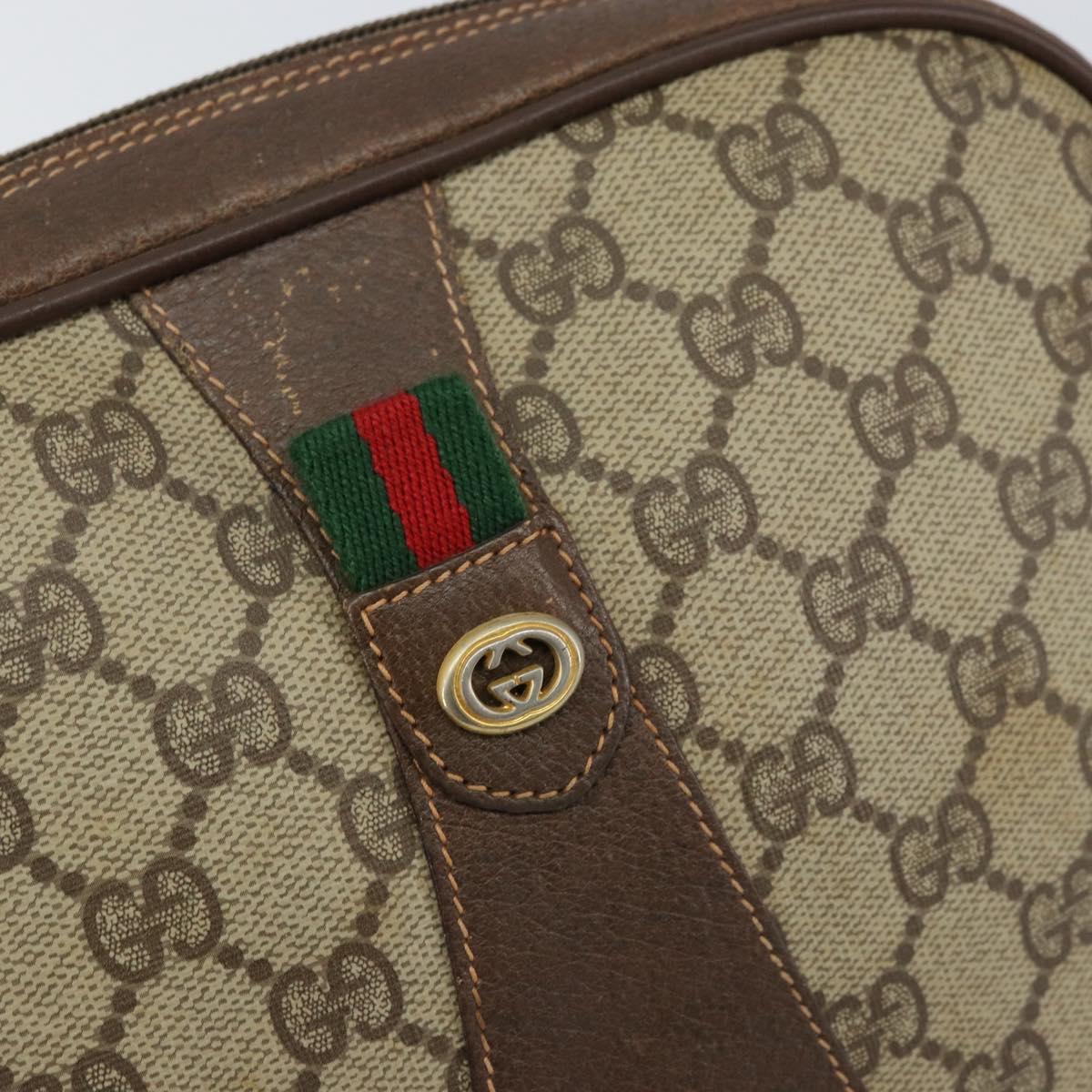 GUCCI GG Supreme Web Sherry Line Clutch Bag Beige Gold 156 01 034 Auth 159359