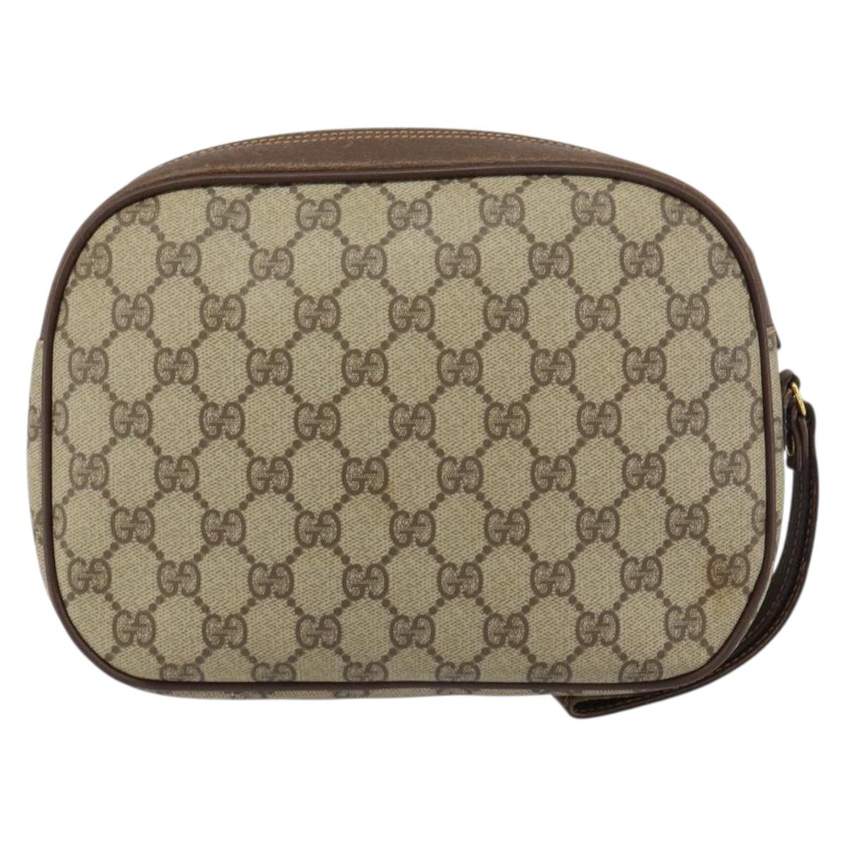 GUCCI GG Supreme Web Sherry Line Clutch Bag Beige Gold 156 01 034 Auth 159359