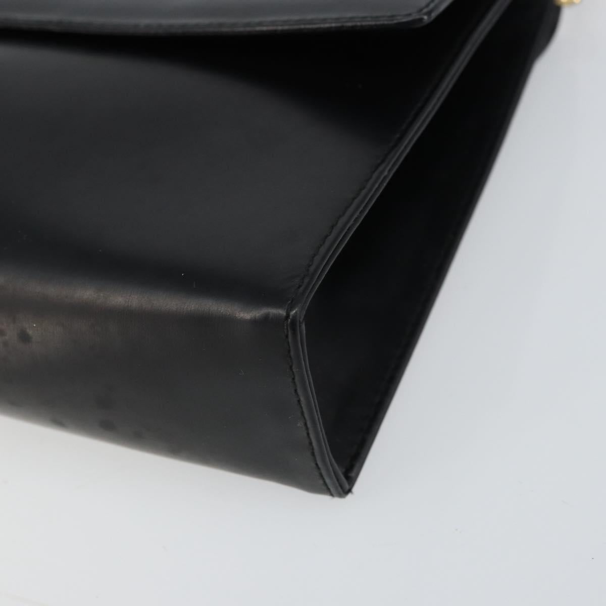 Salvatore Ferragamo Chain Gancini Shoulder Bag Leather Black Gold Auth 159360