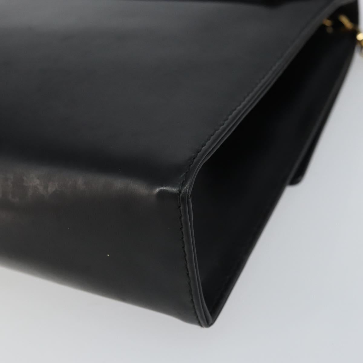 Salvatore Ferragamo Chain Gancini Shoulder Bag Leather Black Gold Auth 159360