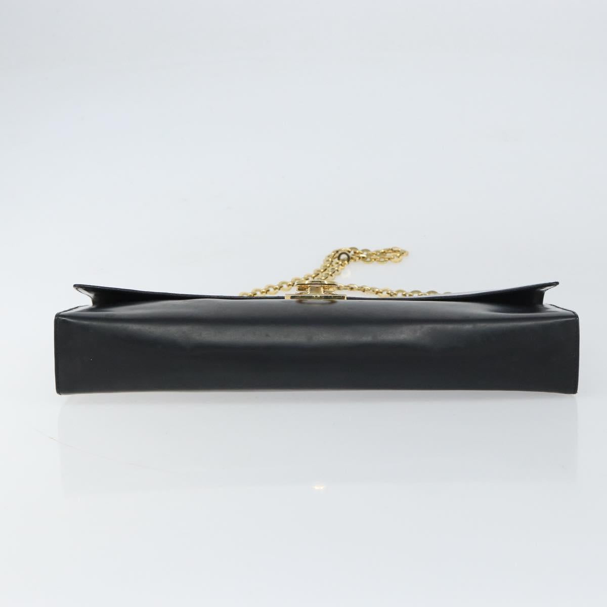 Salvatore Ferragamo Chain Gancini Shoulder Bag Leather Black Gold Auth 159360