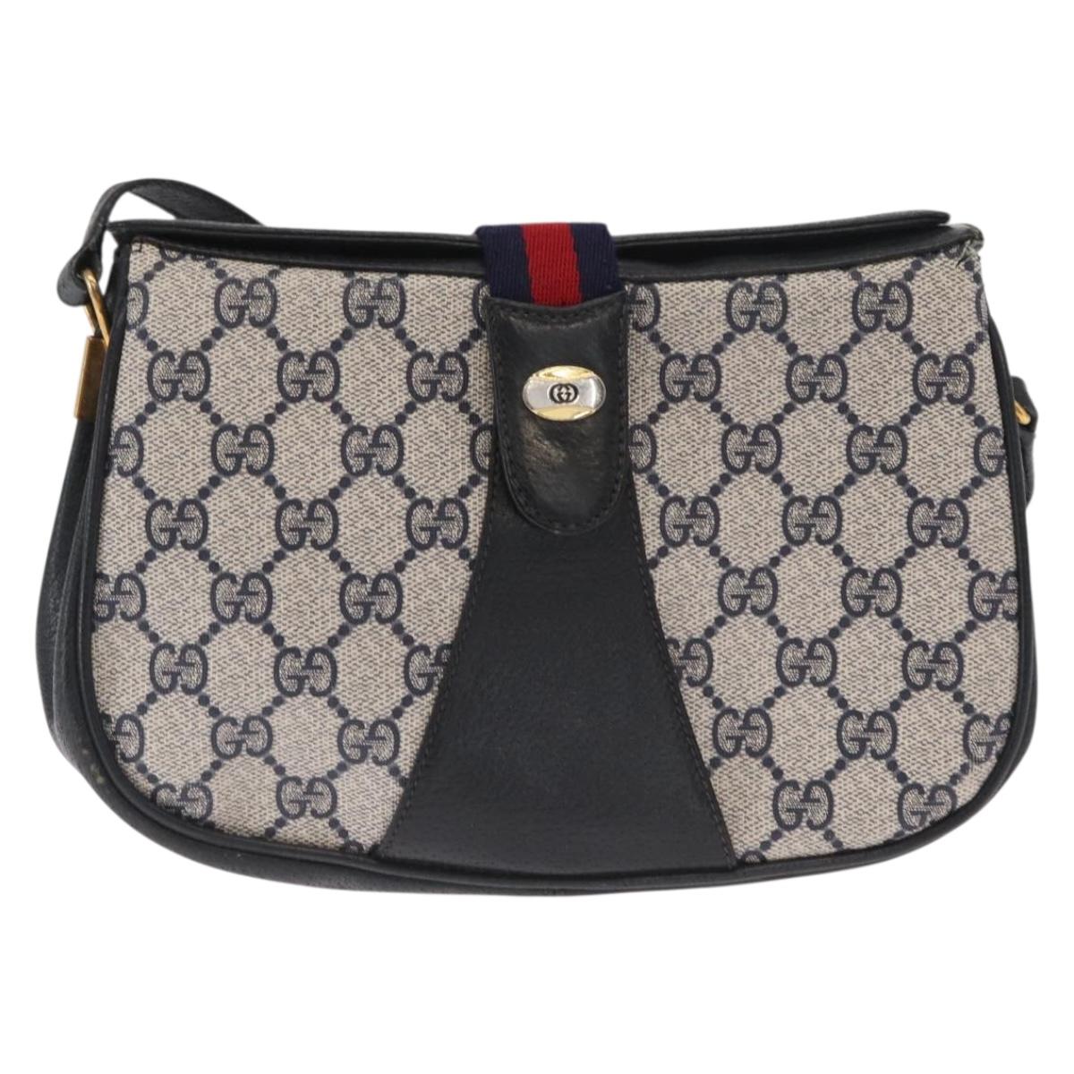 GUCCI GG Supreme Sherry Line Bag PVC Navy Gold Red 10 02 024 Auth 159366