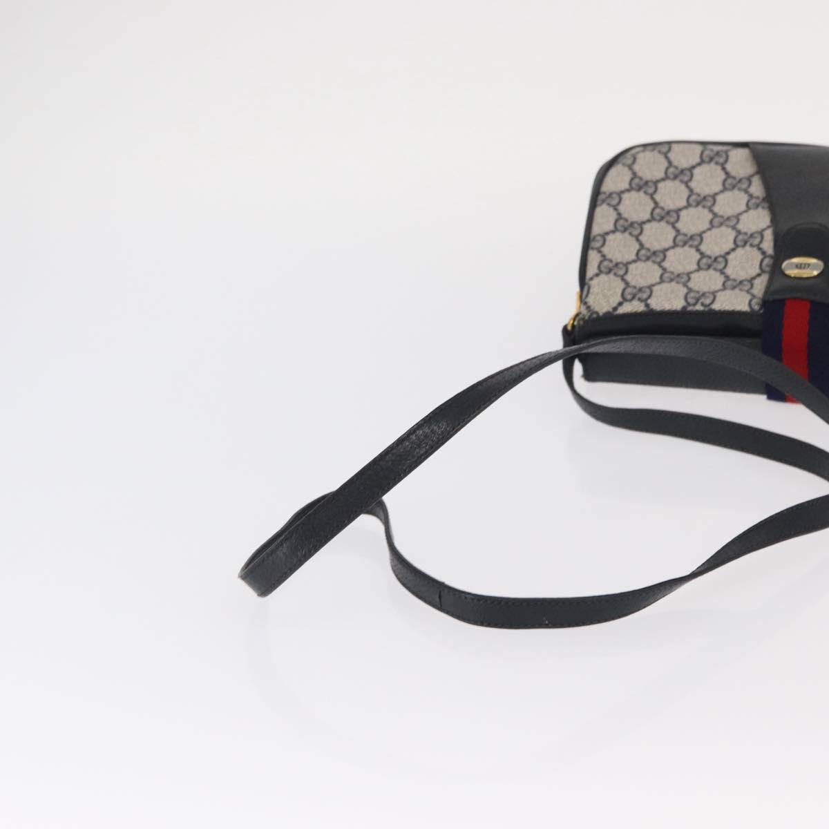 GUCCI GG Supreme Sherry Line Bag PVC Navy Gold Red 10 02 024 Auth 159366