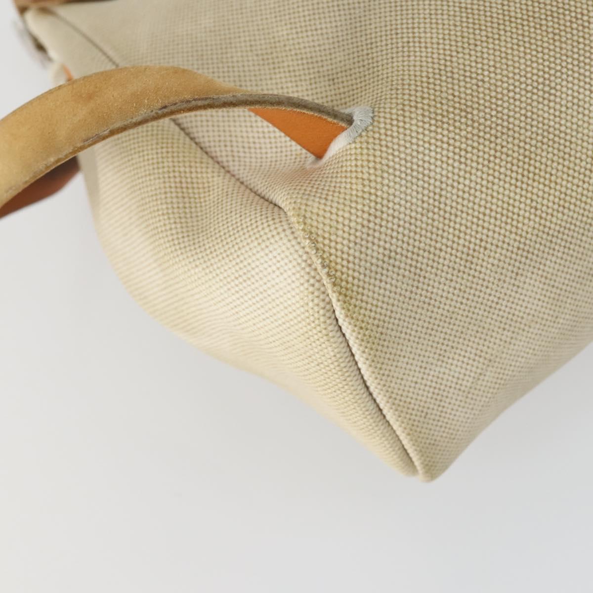 HERMES Herbag Ad PM Backpack Canvas Leather 2way Beige Silver Auth 159367