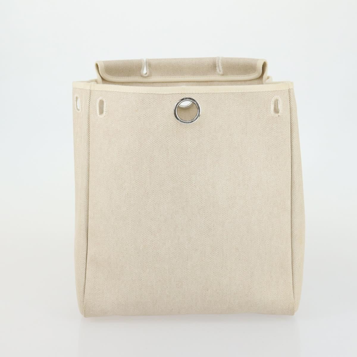 HERMES Herbag Ad PM Backpack Canvas Leather 2way Beige Silver Auth 159367