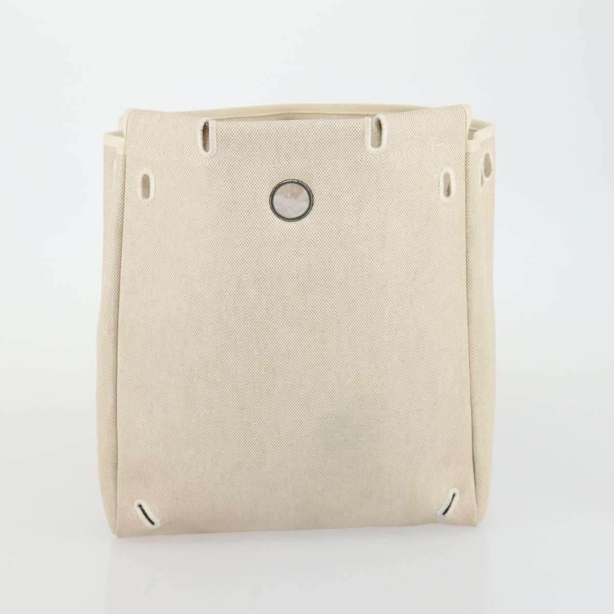 HERMES Herbag Ad PM Backpack Canvas Leather 2way Beige Silver Auth 159367