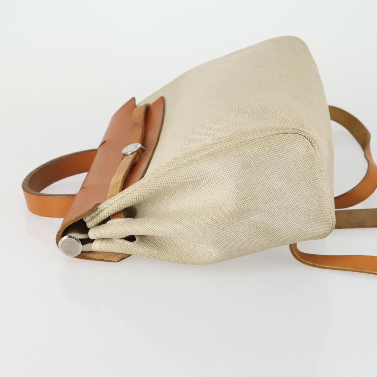 HERMES Herbag Ad PM Backpack Canvas Leather 2way Beige Silver Auth 159367