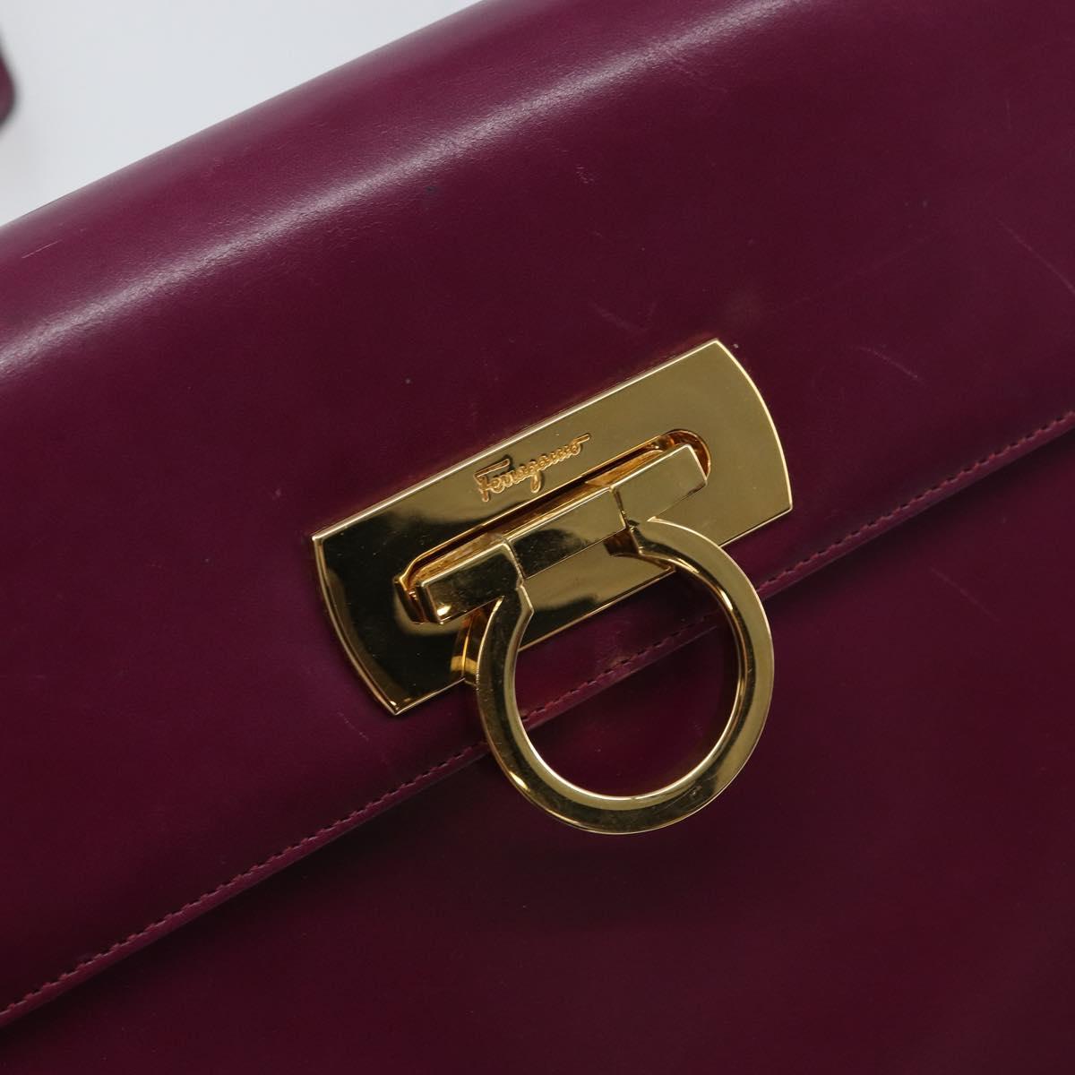 Salvatore Ferragamo Gancini Shoulder Bag Leather Purple Gold Auth 159368