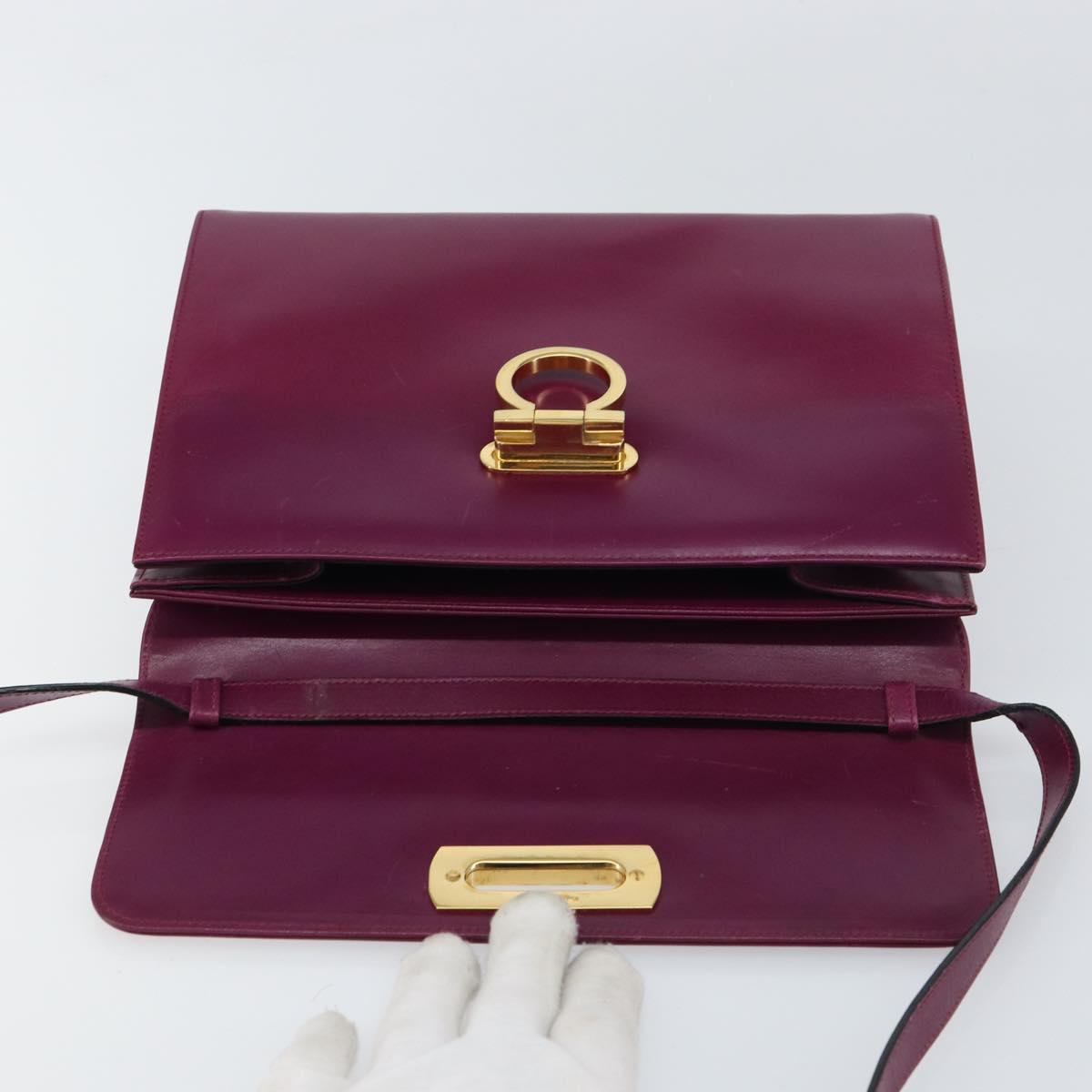 Salvatore Ferragamo Gancini Shoulder Bag Leather Purple Gold Auth 159368
