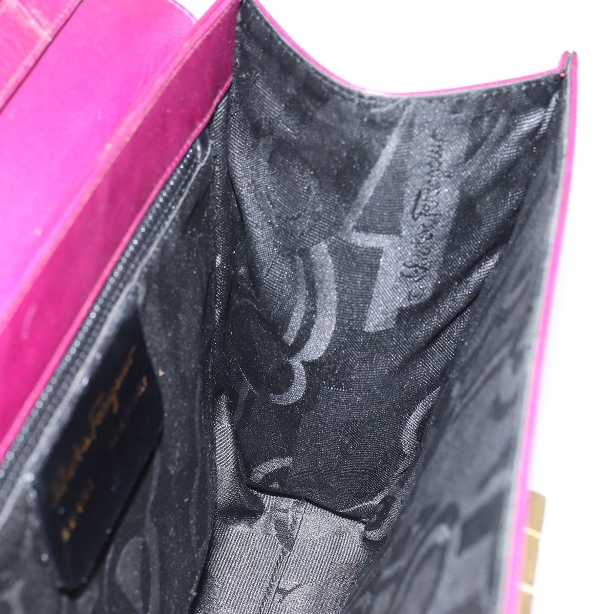 Salvatore Ferragamo Gancini Shoulder Bag Leather Purple Gold Auth 159368