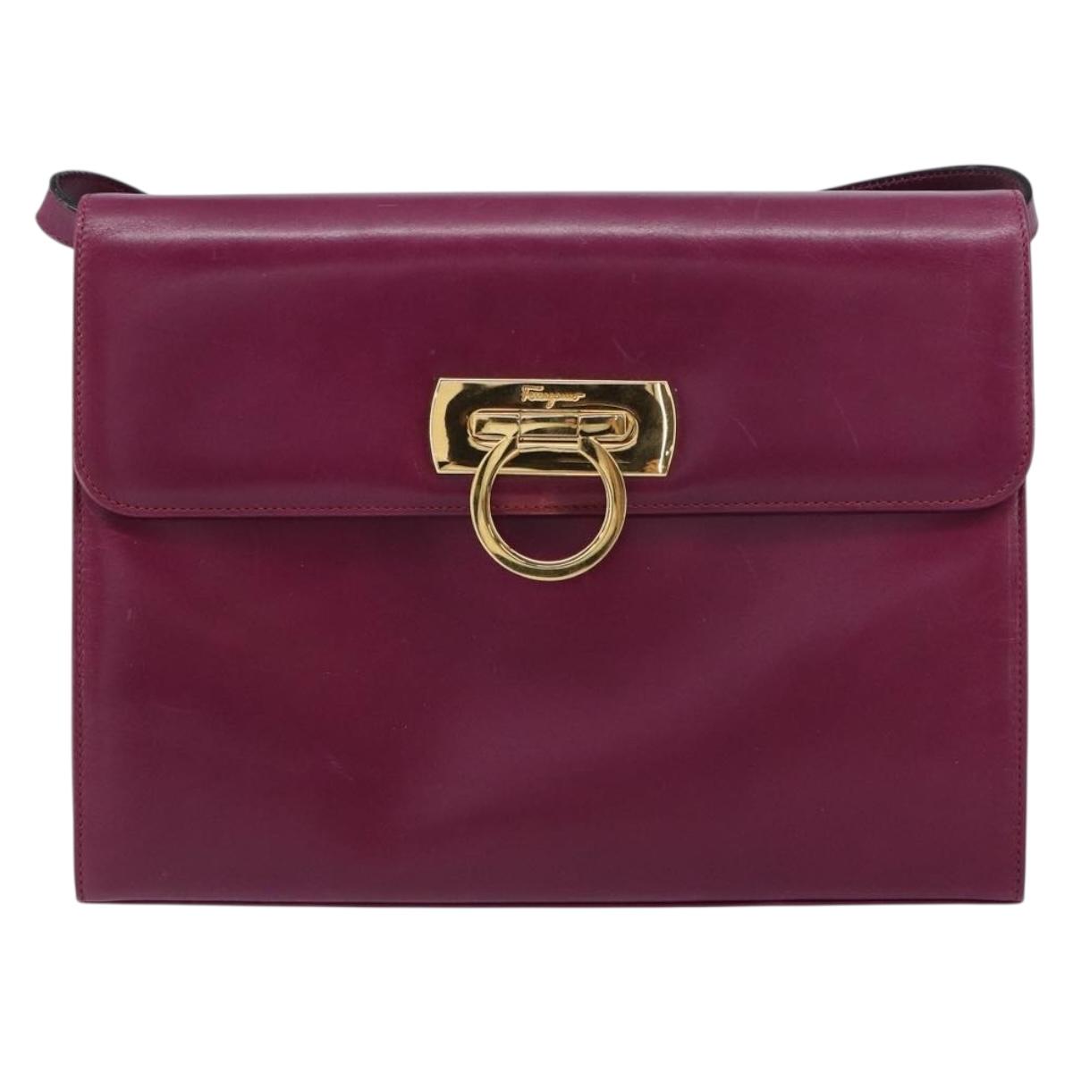 Salvatore Ferragamo Gancini Shoulder Bag Leather Purple Gold Auth 159368