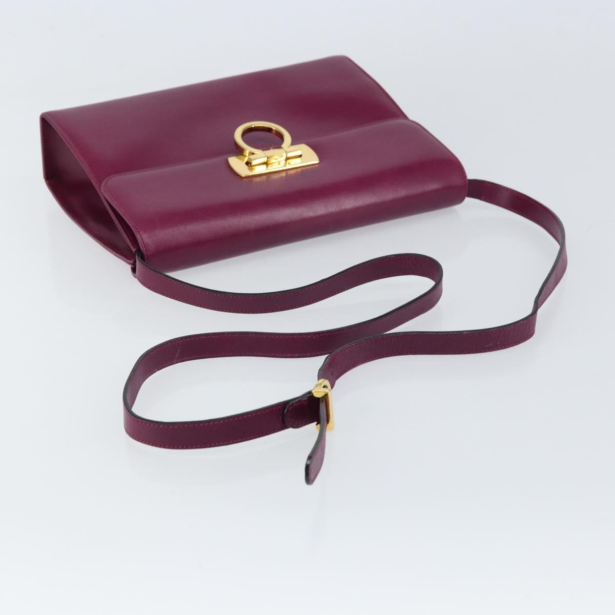 Salvatore Ferragamo Gancini Shoulder Bag Leather Purple Gold Auth 159368