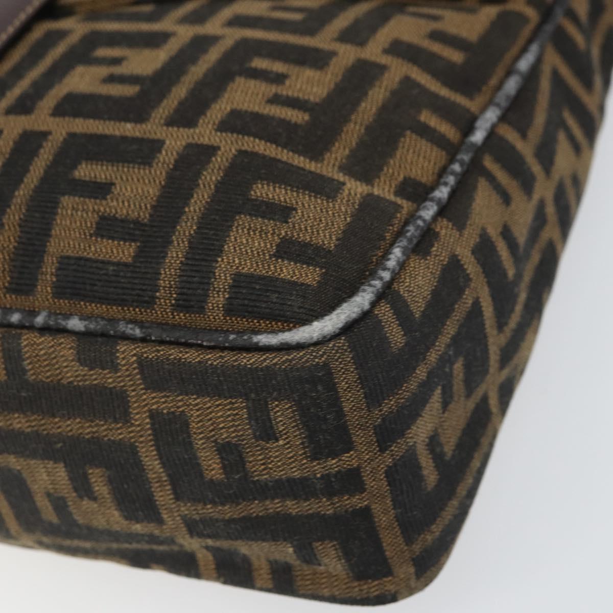 FENDI Zucca Canvas Shoulder Bag Brown Black Auth 159375