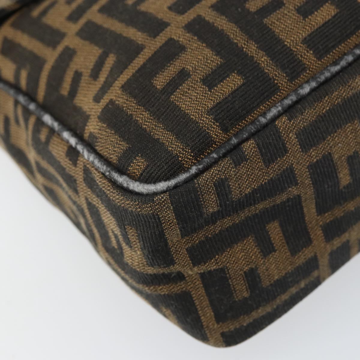 FENDI Zucca Canvas Shoulder Bag Brown Black Auth 159375