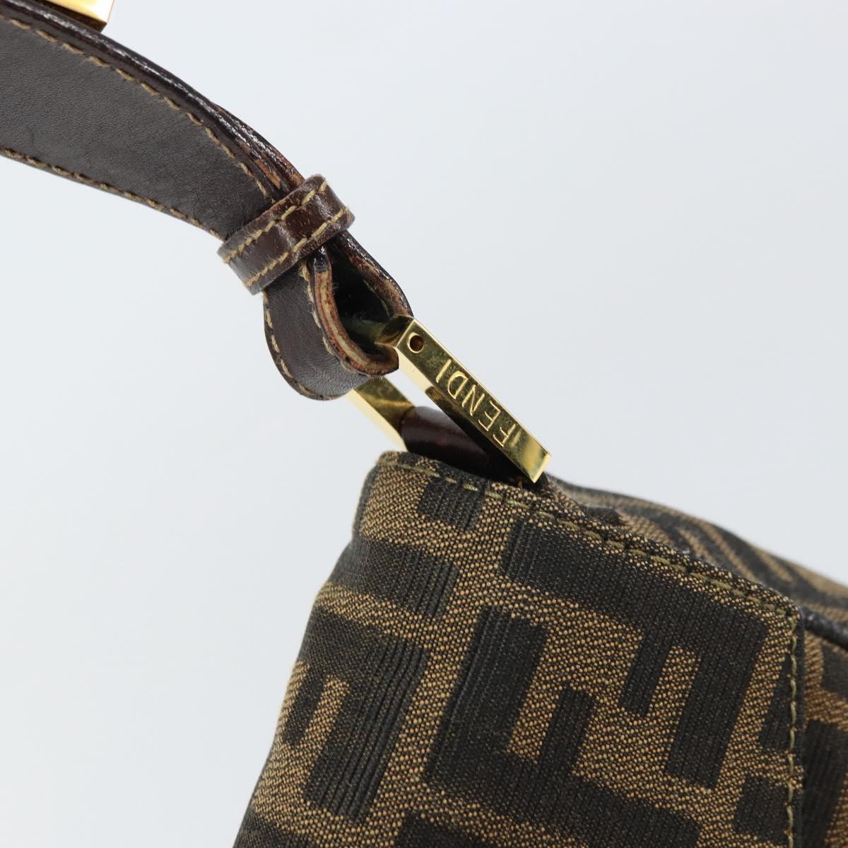 FENDI Zucca Canvas Shoulder Bag Brown Black Auth 159375