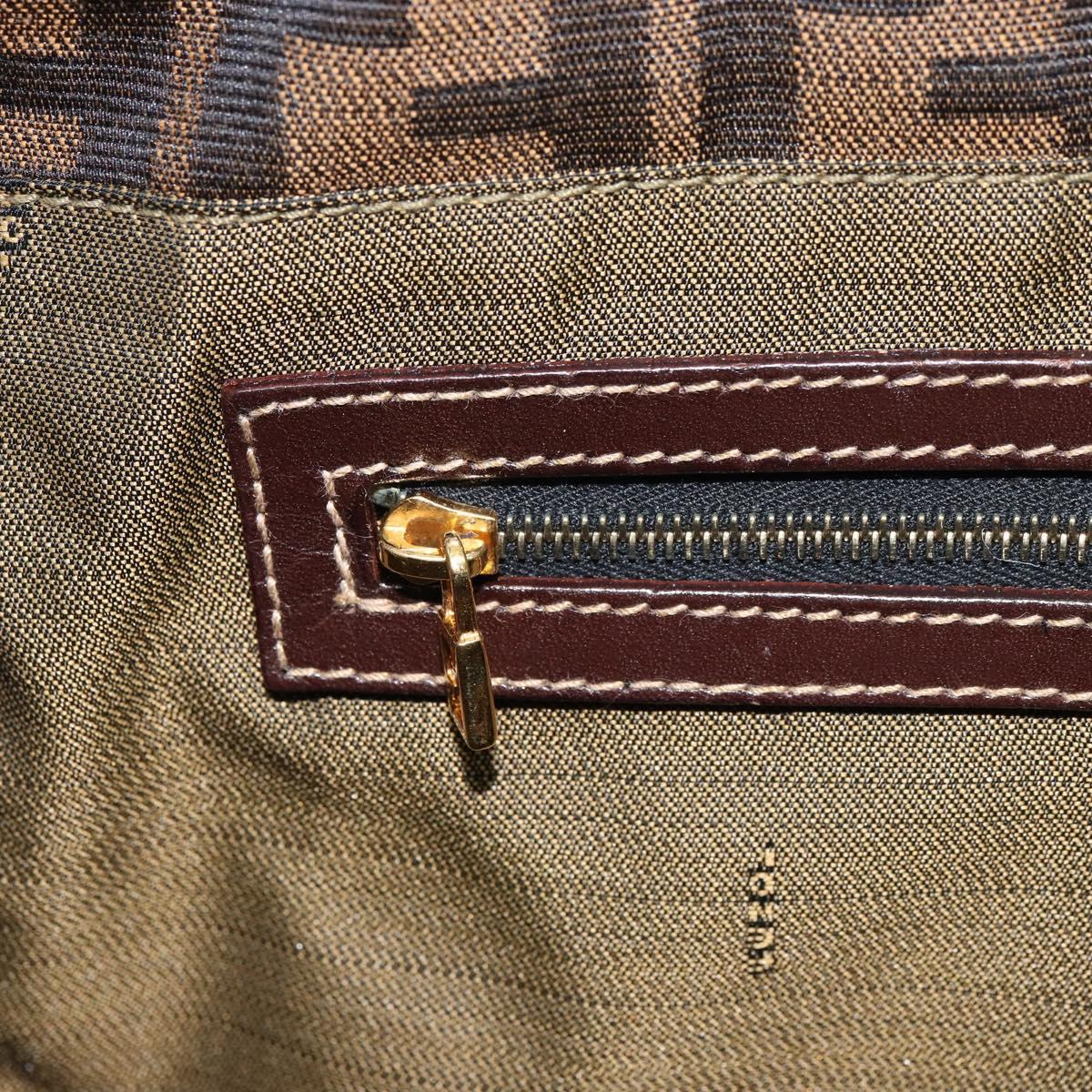 FENDI Zucca Canvas Shoulder Bag Brown Black Auth 159375
