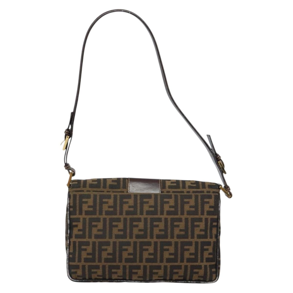 FENDI Zucca Canvas Shoulder Bag Brown Black Auth 159375