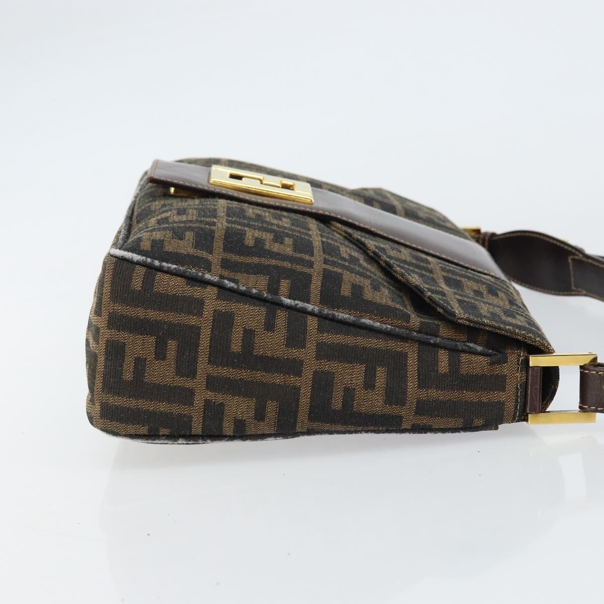 FENDI Zucca Canvas Shoulder Bag Brown Black Auth 159375