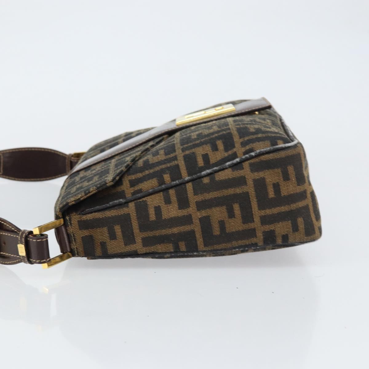 FENDI Zucca Canvas Shoulder Bag Brown Black Auth 159375