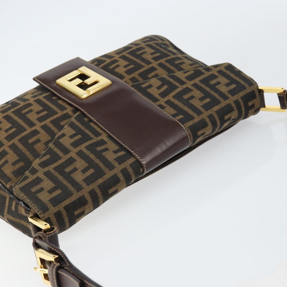 FENDI Zucca Canvas Shoulder Bag Brown Black Auth 159375