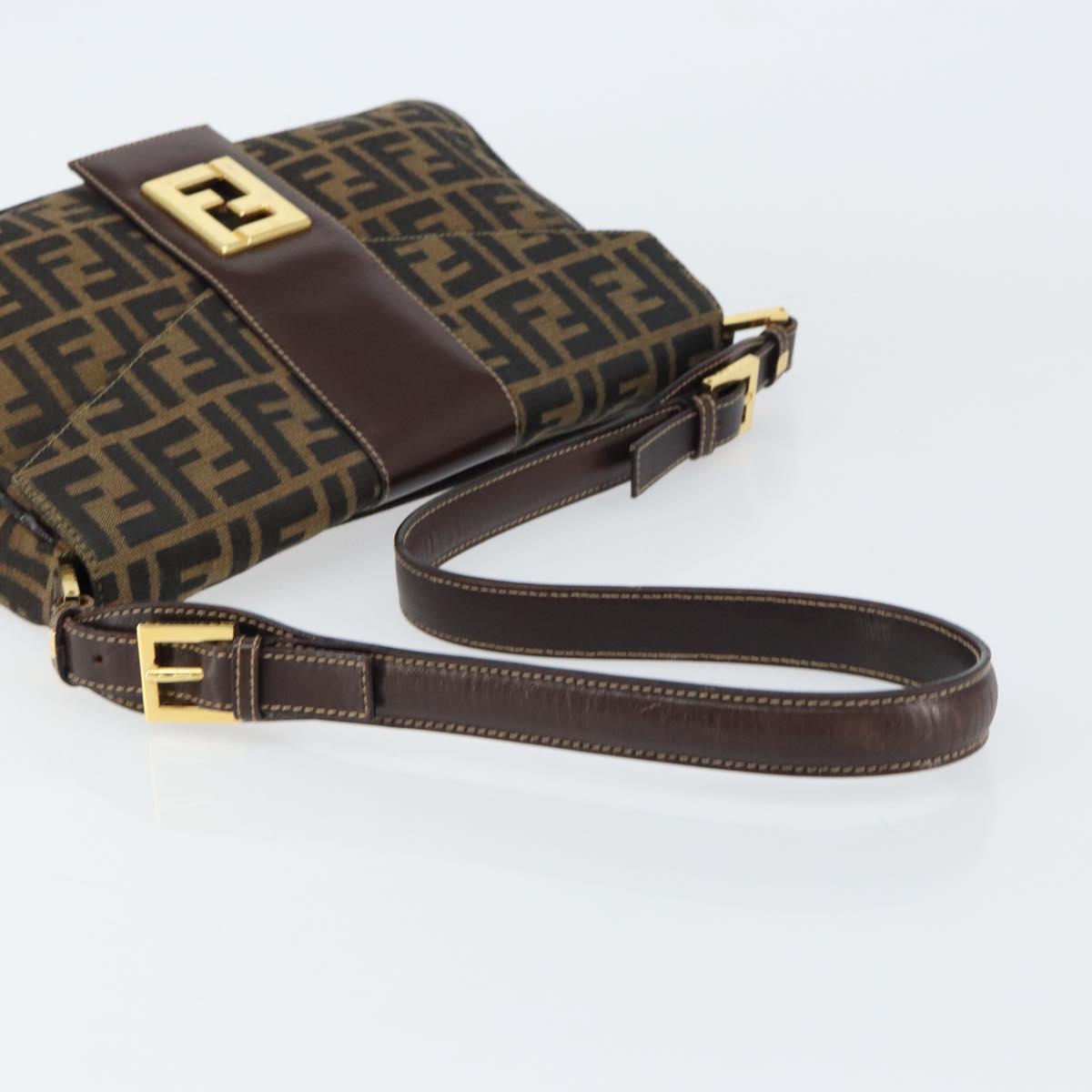 FENDI Zucca Canvas Shoulder Bag Brown Black Auth 159375