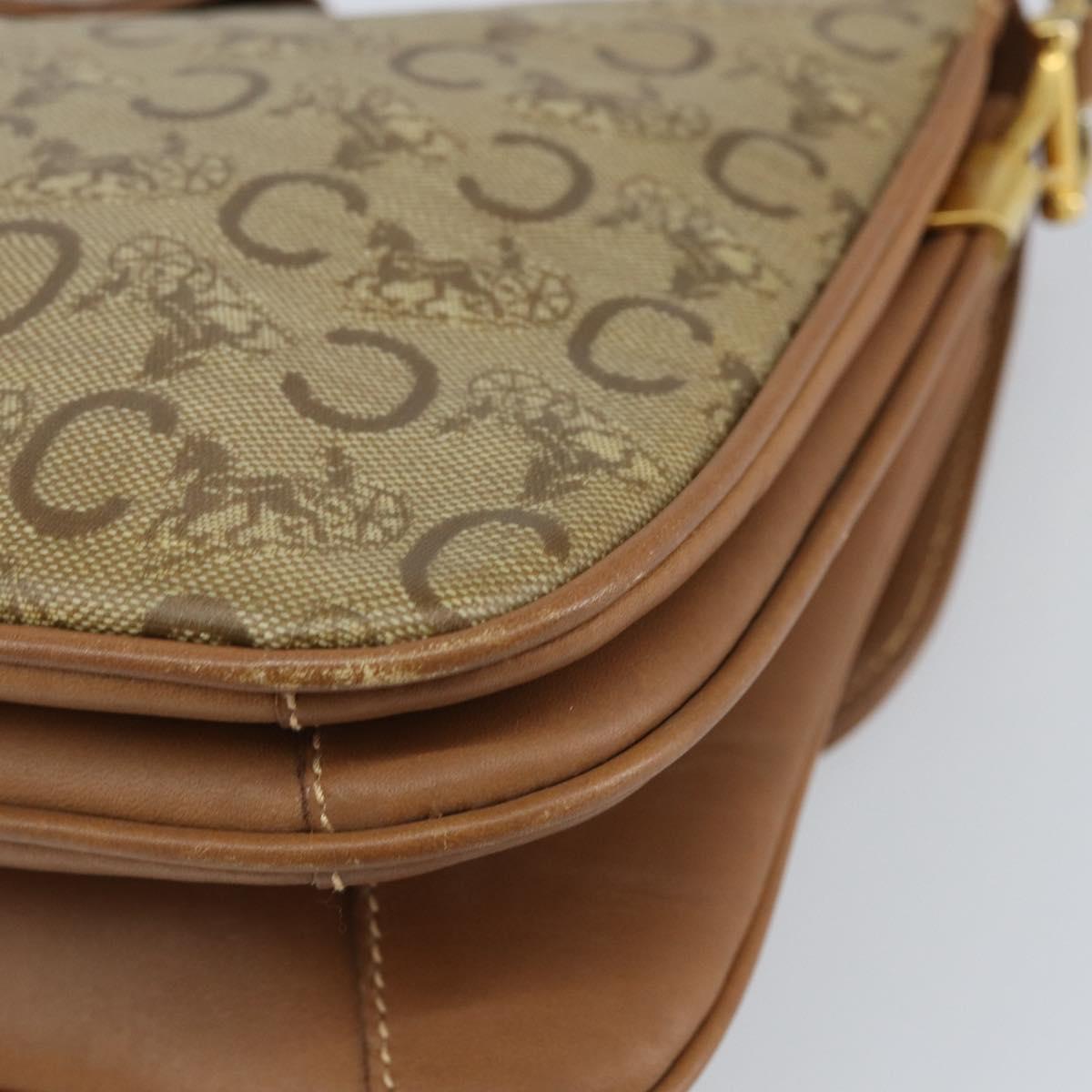 CELINE C Sulky Horse Carriage Shoulder Bag PVC Beige Gold Auth 159376