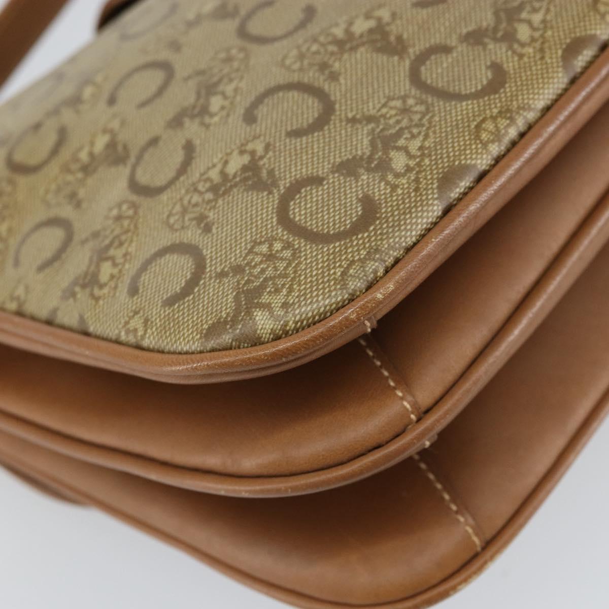 CELINE C Sulky Horse Carriage Shoulder Bag PVC Beige Gold Auth 159376