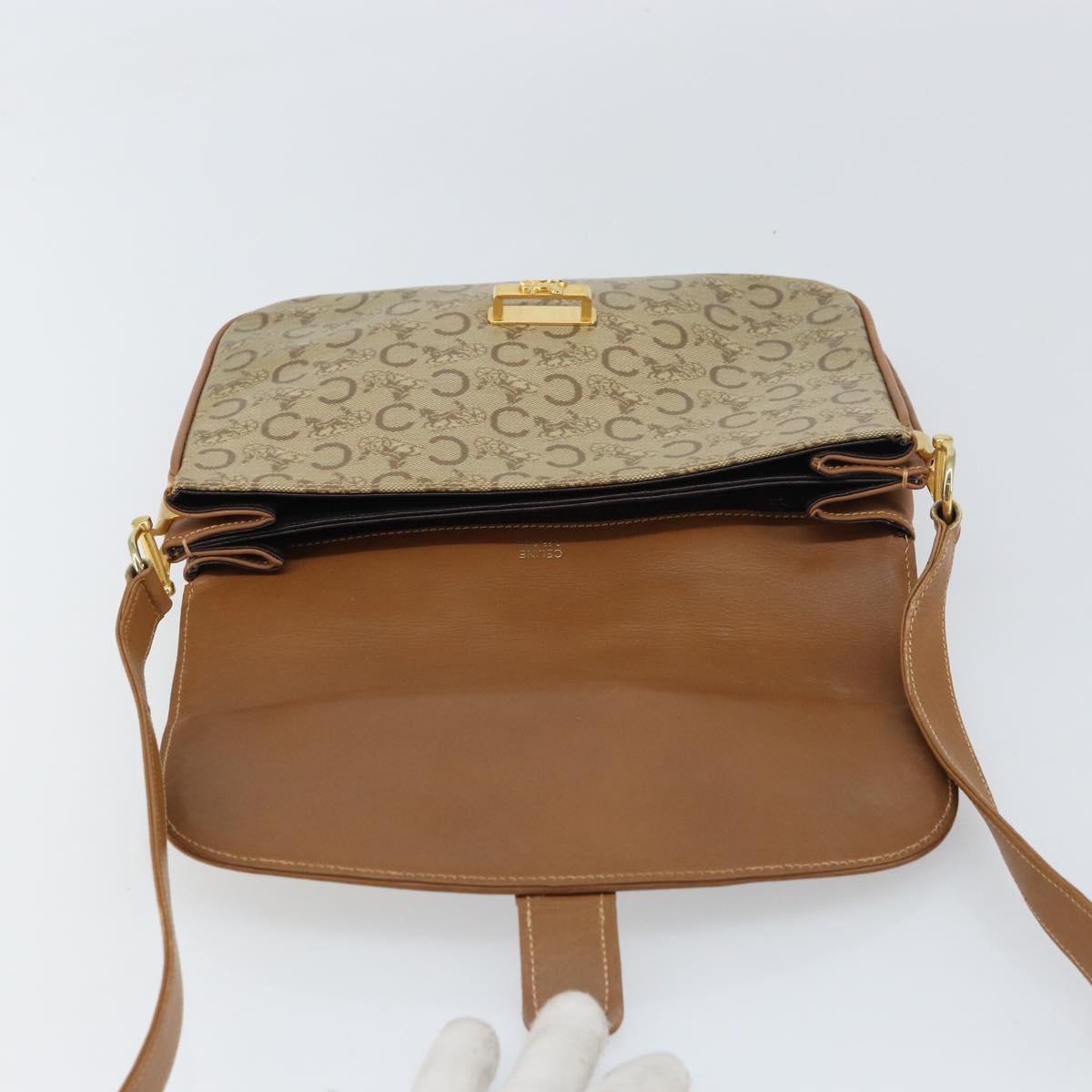 CELINE C Sulky Horse Carriage Shoulder Bag PVC Beige Gold Auth 159376
