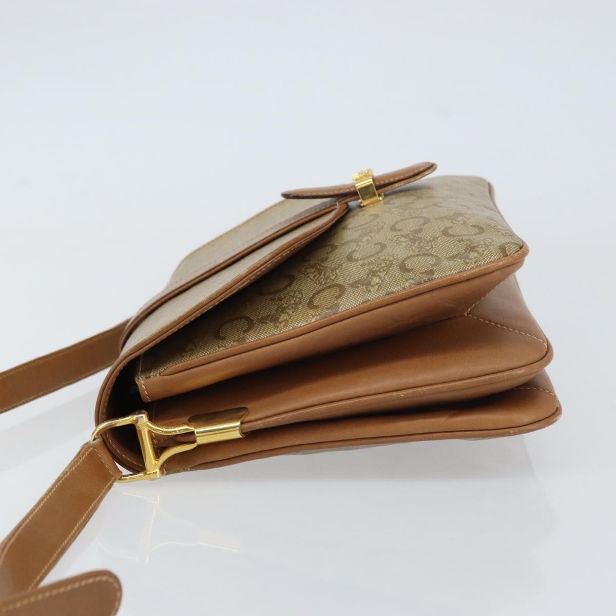 CELINE C Sulky Horse Carriage Shoulder Bag PVC Beige Gold Auth 159376
