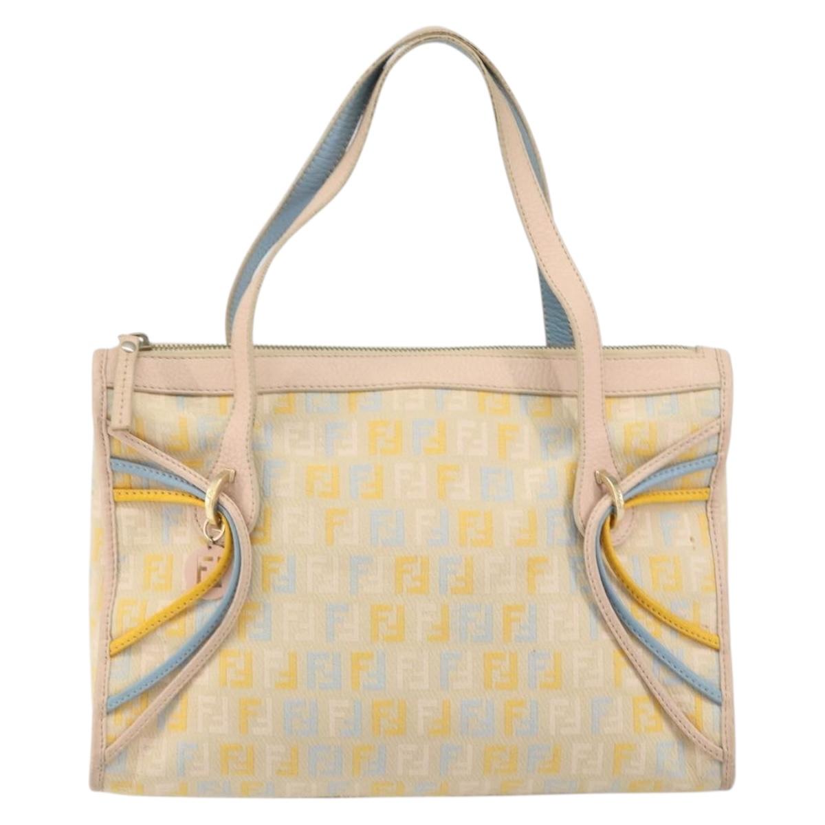 FENDI Zucchino Canvas Hand Bag Multicolor Gold Auth 159377