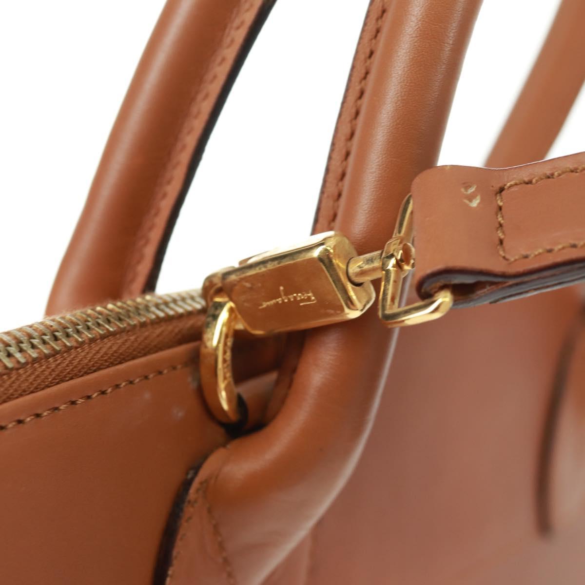 Salvatore Ferragamo Hand Bag Leather 2way Brown Gold Auth 159378