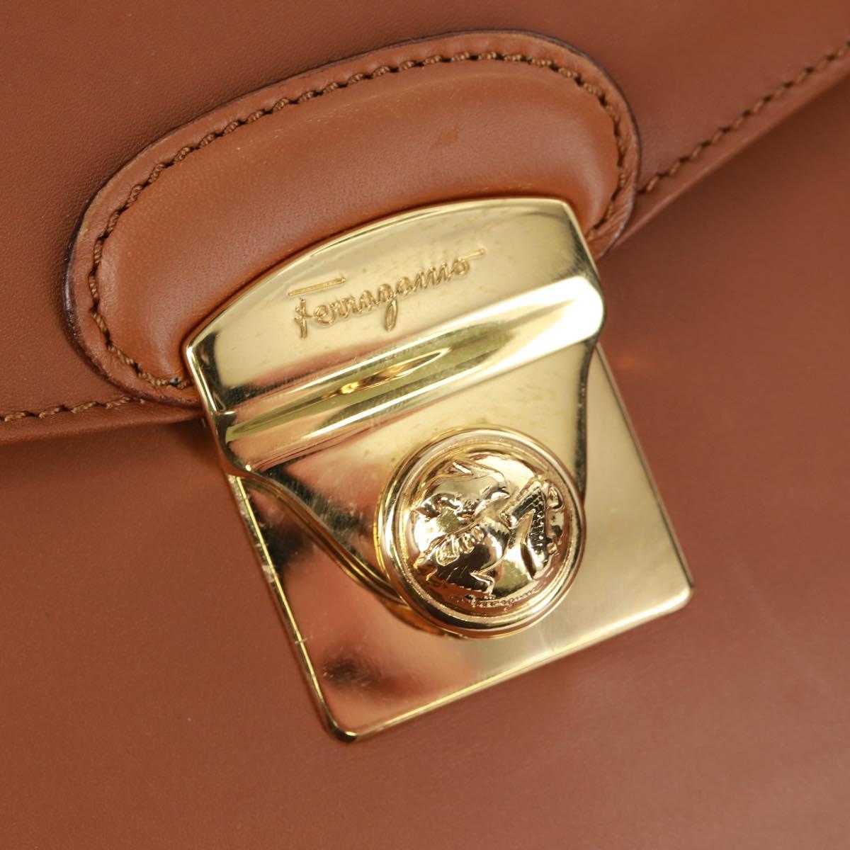 Salvatore Ferragamo Hand Bag Leather 2way Brown Gold Auth 159378