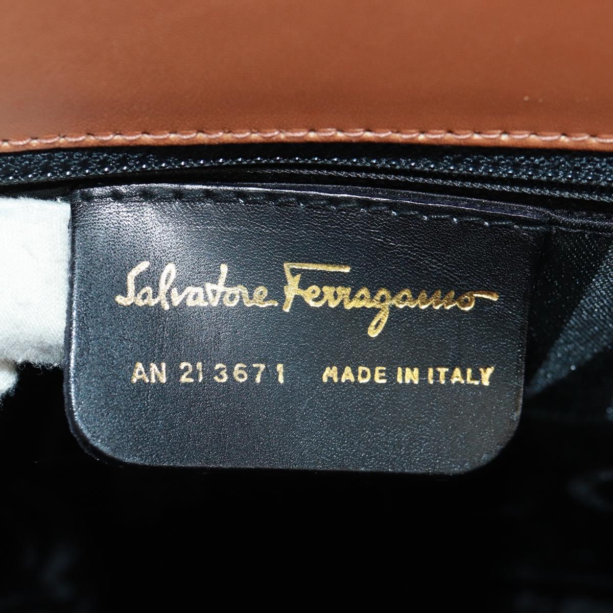 Salvatore Ferragamo Hand Bag Leather 2way Brown Gold Auth 159378