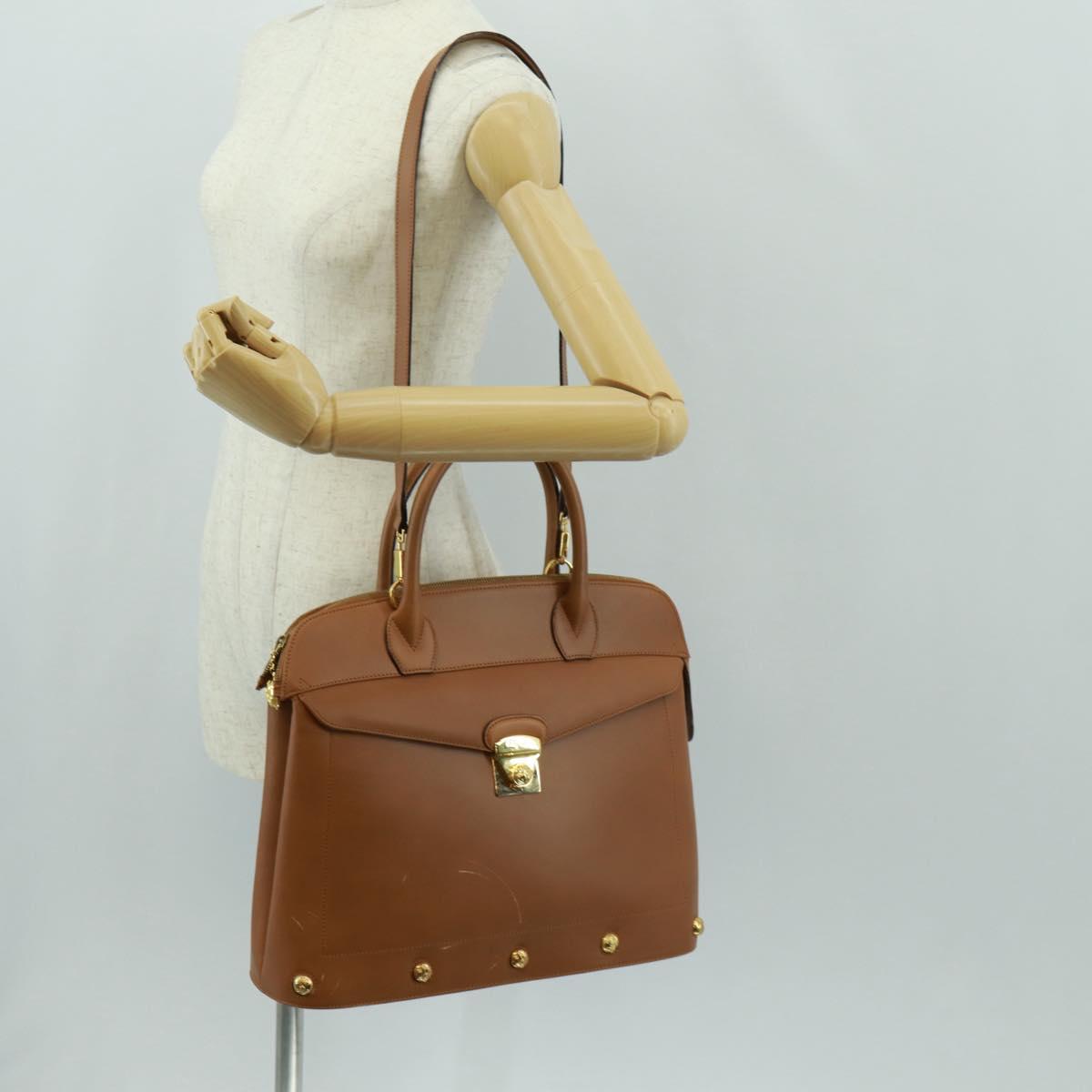 Salvatore Ferragamo Hand Bag Leather 2way Brown Gold Auth 159378