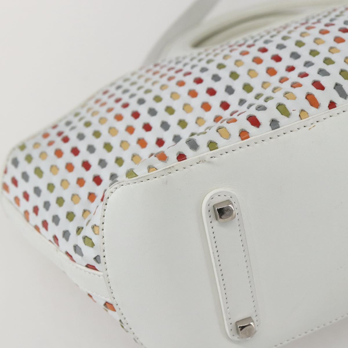 Salvatore Ferragamo Gancini Hand Bag Leather 2way White Silver Auth 159380