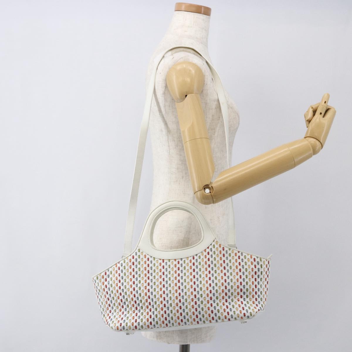 Salvatore Ferragamo Gancini Hand Bag Leather 2way White Silver Auth 159380