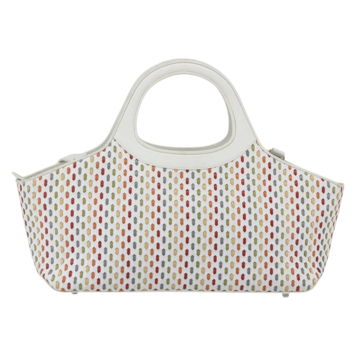 Salvatore Ferragamo Gancini Hand Bag Leather 2way White Silver Auth 159380