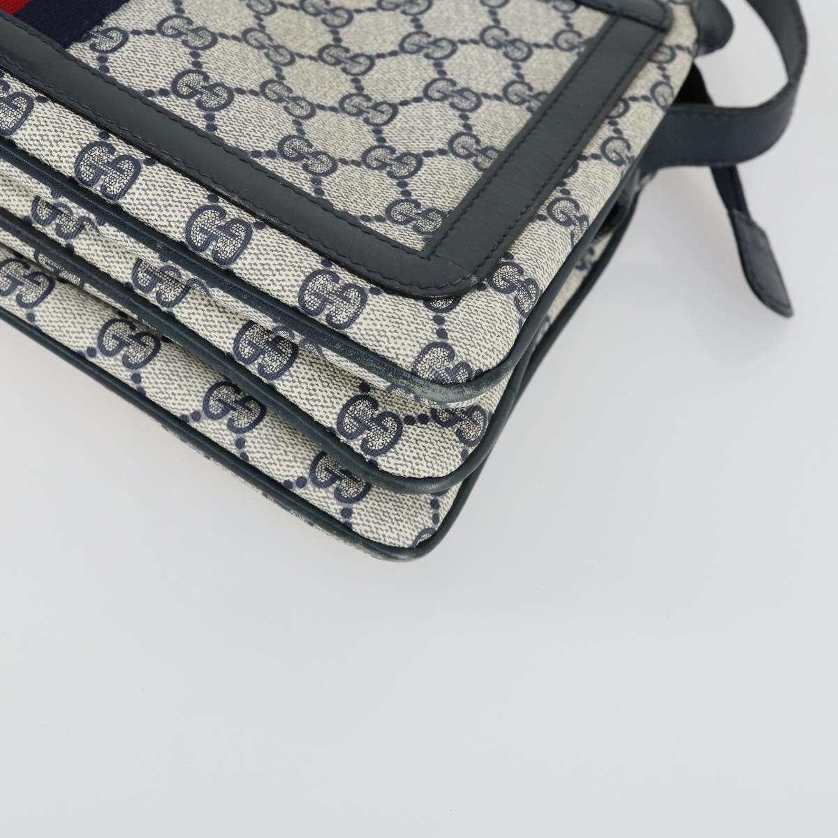 GUCCI GG Supreme Sherry Line Shoulder Bag PVC Navy Gold 010 378 Auth 159381