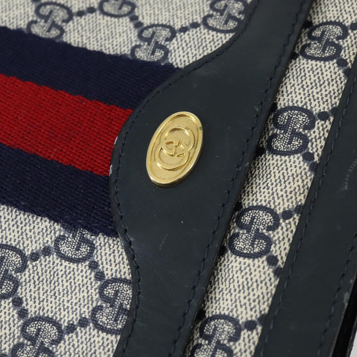 GUCCI GG Supreme Sherry Line Shoulder Bag PVC Navy Gold 010 378 Auth 159381