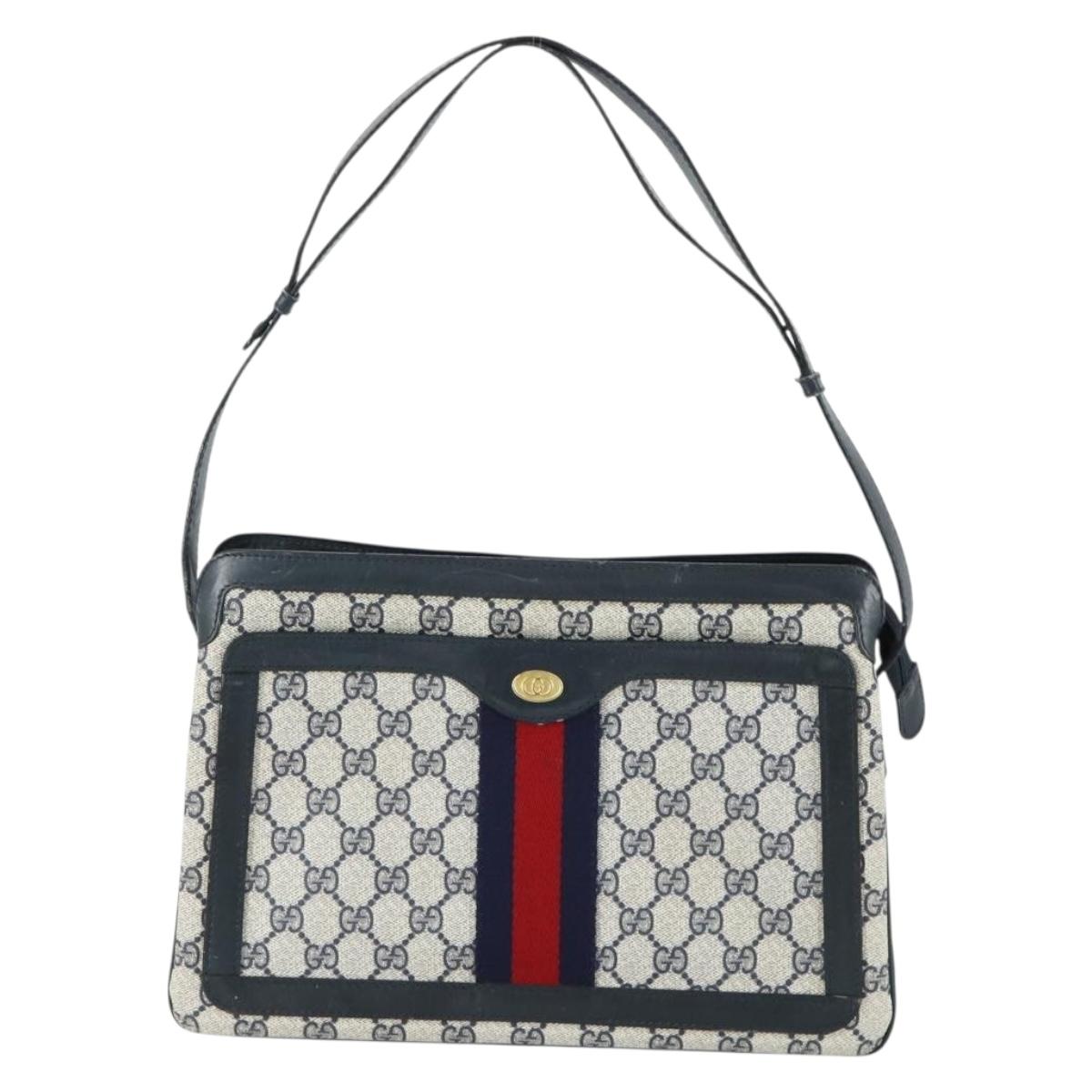 GUCCI GG Supreme Sherry Line Shoulder Bag PVC Navy Gold 010 378 Auth 159381