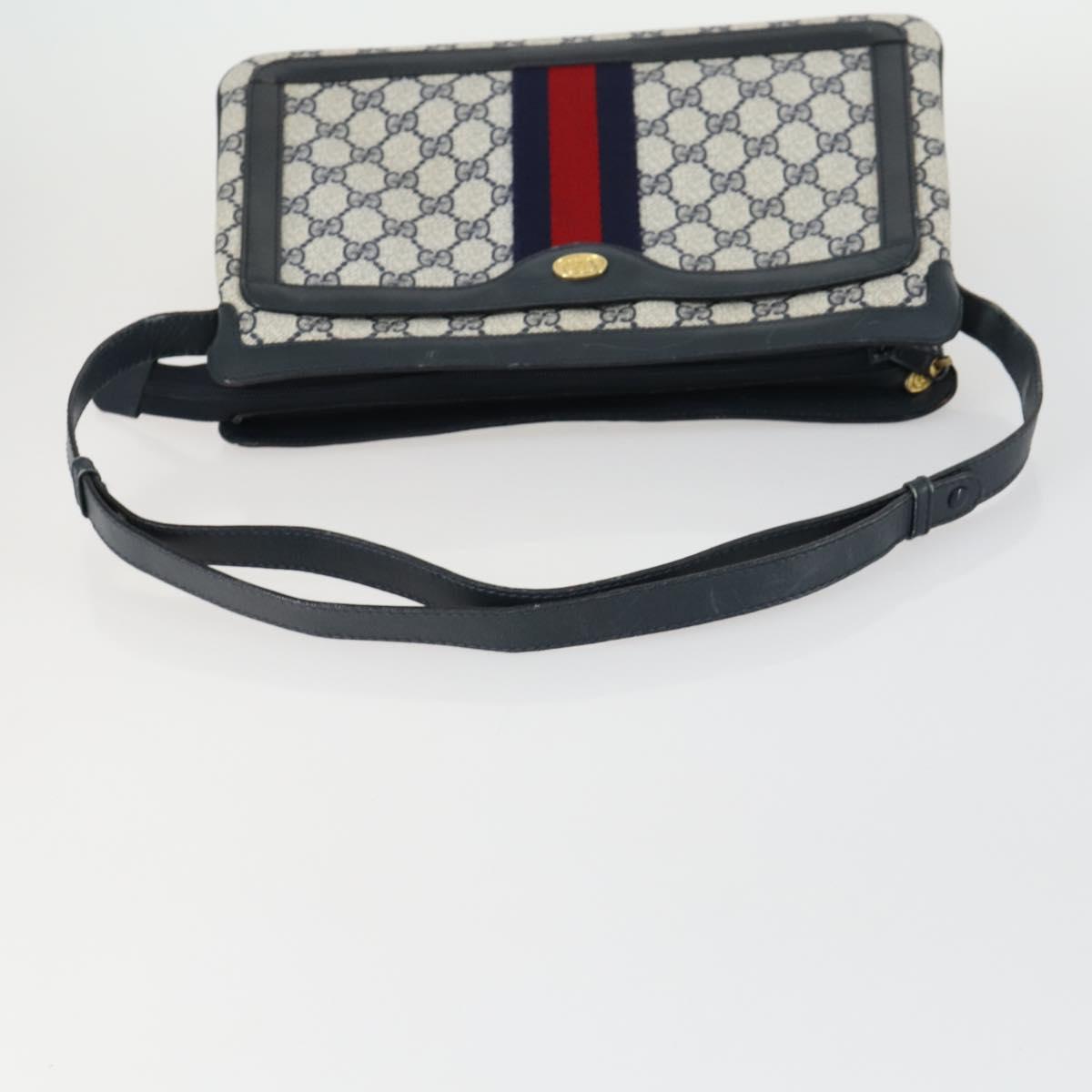 GUCCI GG Supreme Sherry Line Shoulder Bag PVC Navy Gold 010 378 Auth 159381
