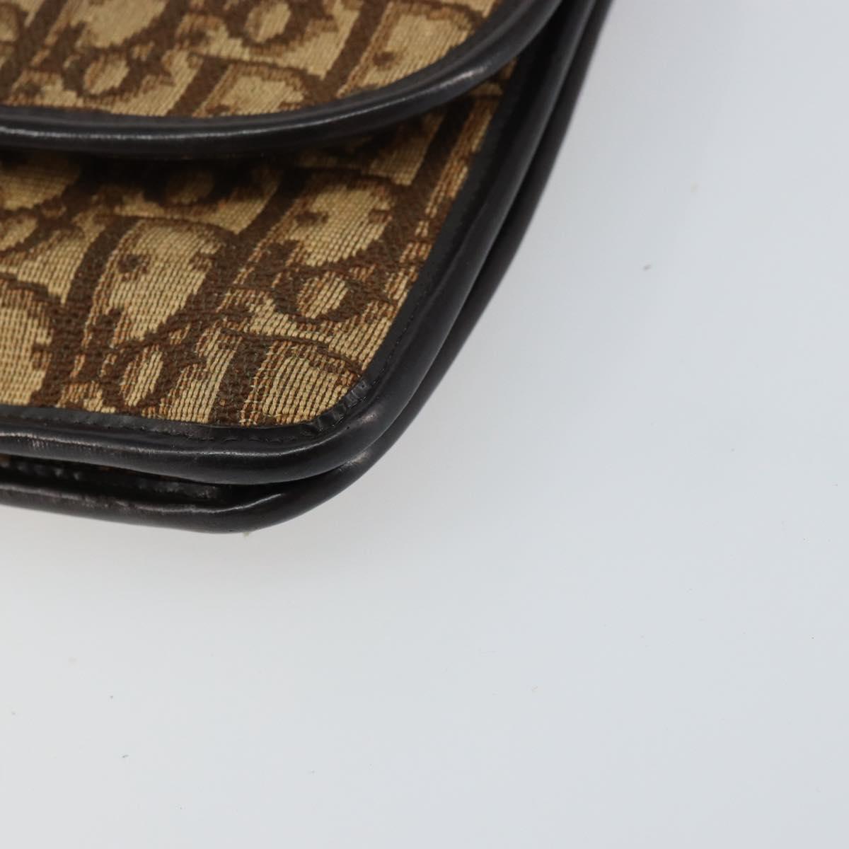 Christian Dior Trotter Canvas Shoulder Bag Beige Gold Auth 159384