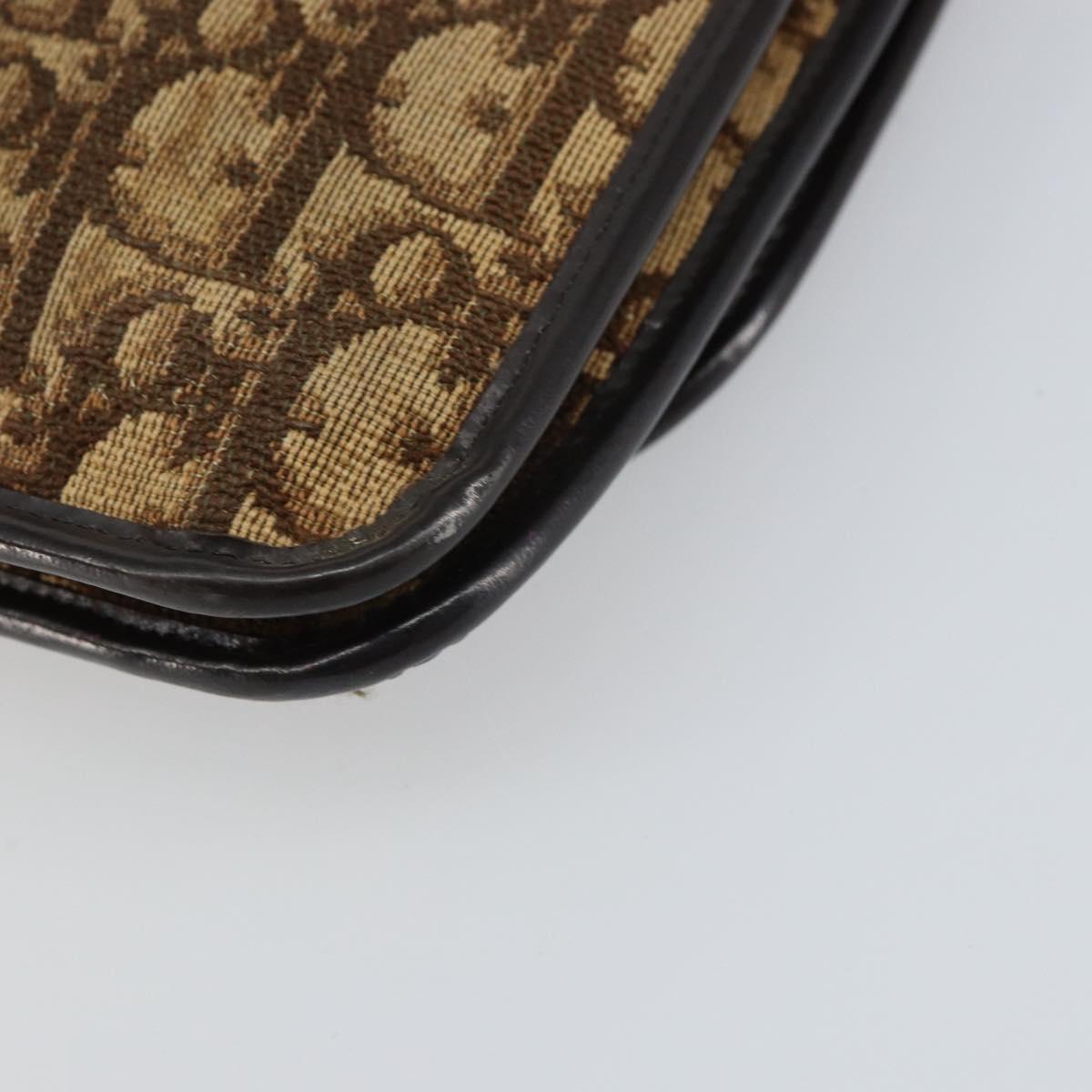 Christian Dior Trotter Canvas Shoulder Bag Beige Gold Auth 159384