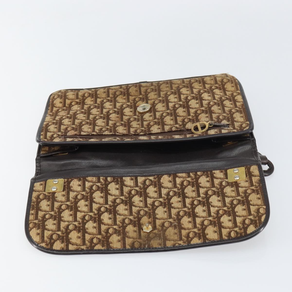Christian Dior Trotter Canvas Shoulder Bag Beige Gold Auth 159384
