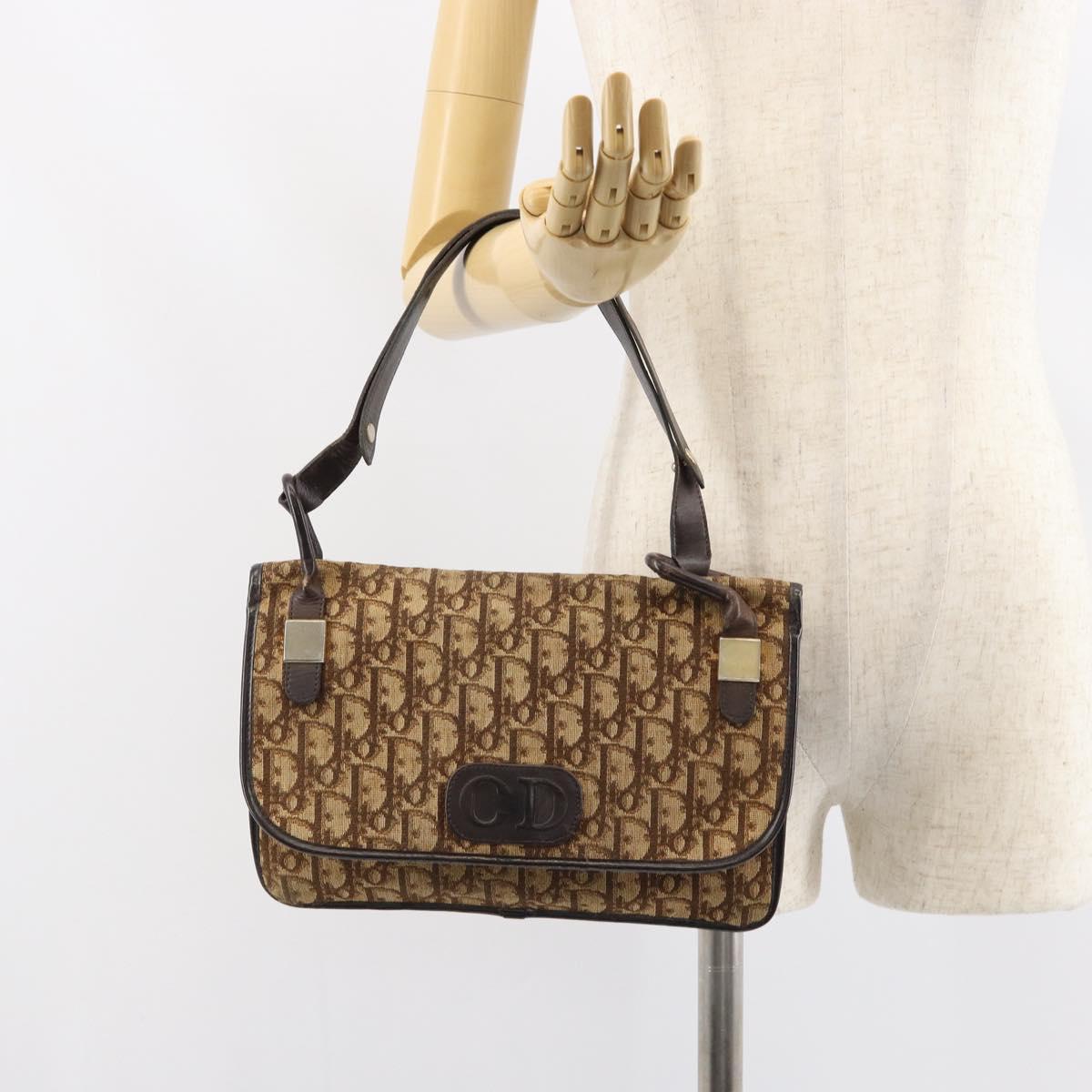 Christian Dior Trotter Canvas Shoulder Bag Beige Gold Auth 159384