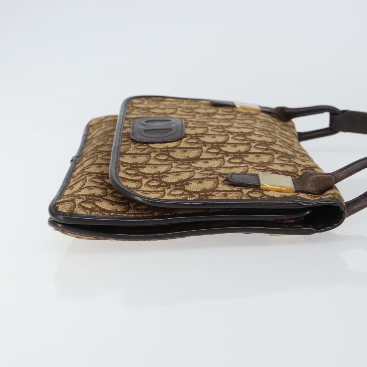 Christian Dior Trotter Canvas Shoulder Bag Beige Gold Auth 159384