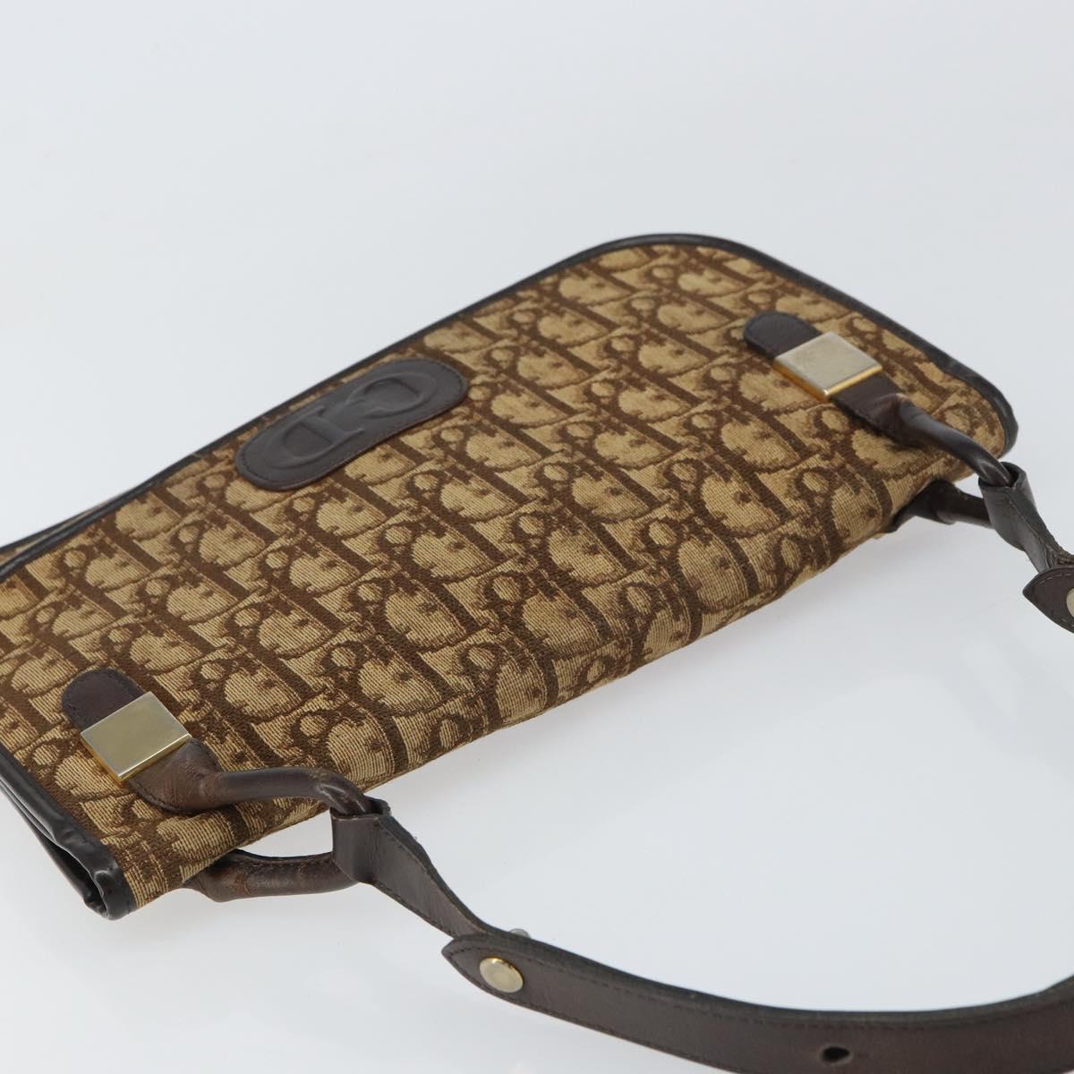 Christian Dior Trotter Canvas Shoulder Bag Beige Gold Auth 159384
