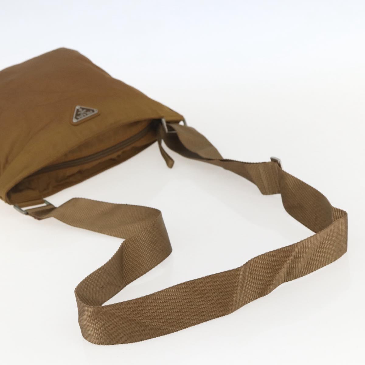 PRADA Shoulder Bag Nylon Brown Silver Auth 159385